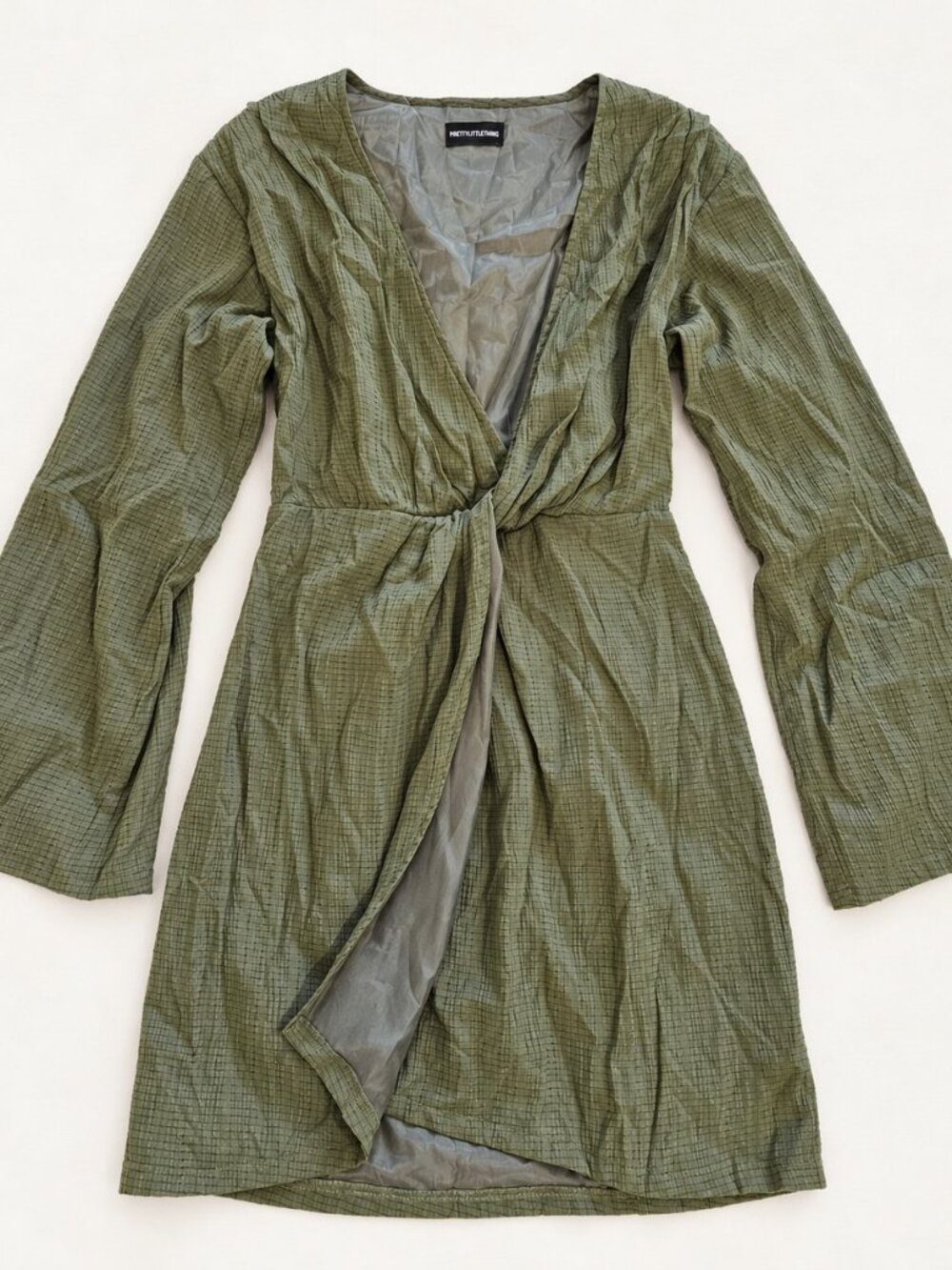 Textured Twist Front Bell Sleeve Dress